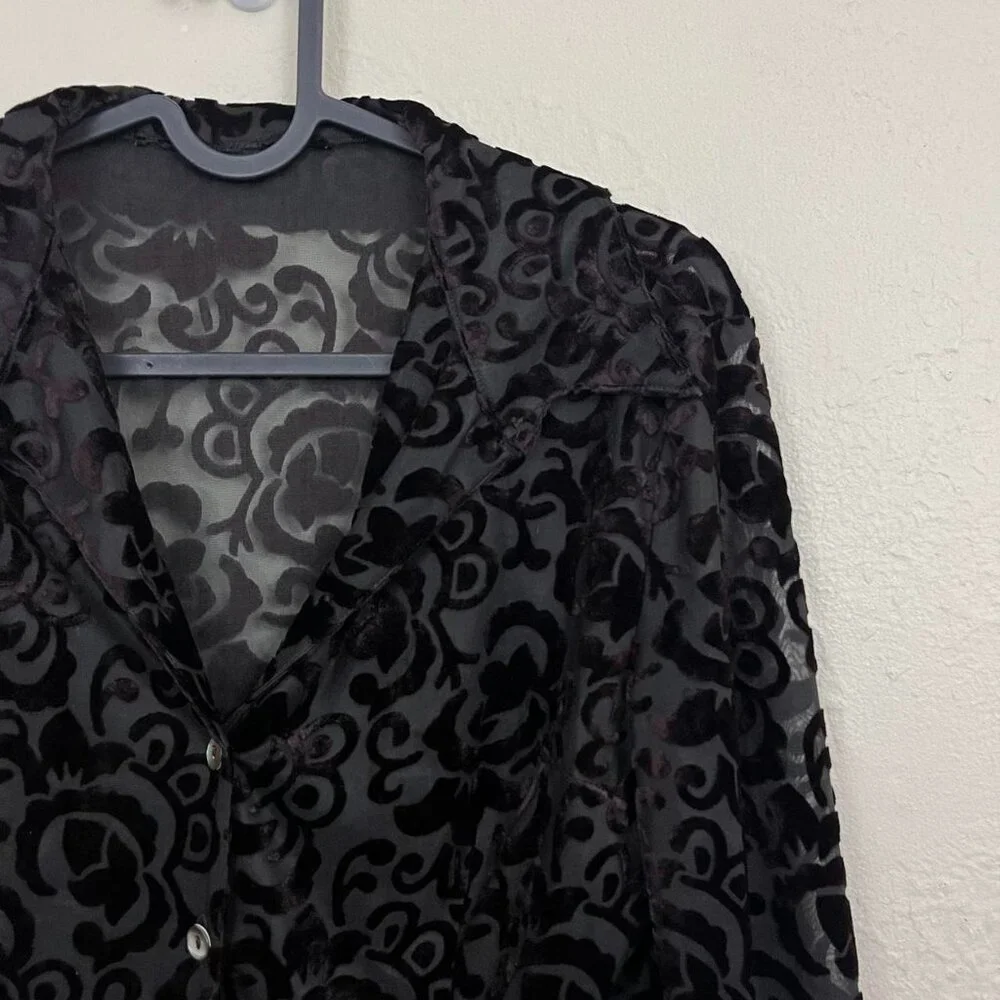 y2k dark brown boho whimsygoth grunge sheer button up top - Picture 4 of 8